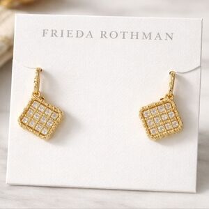 Frieda Rothman Gold Pave Drop Earrings | Retail $325